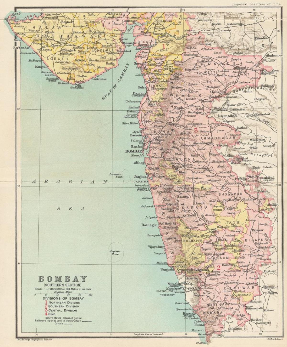 რუკა Bombay პრეზიდენტობის