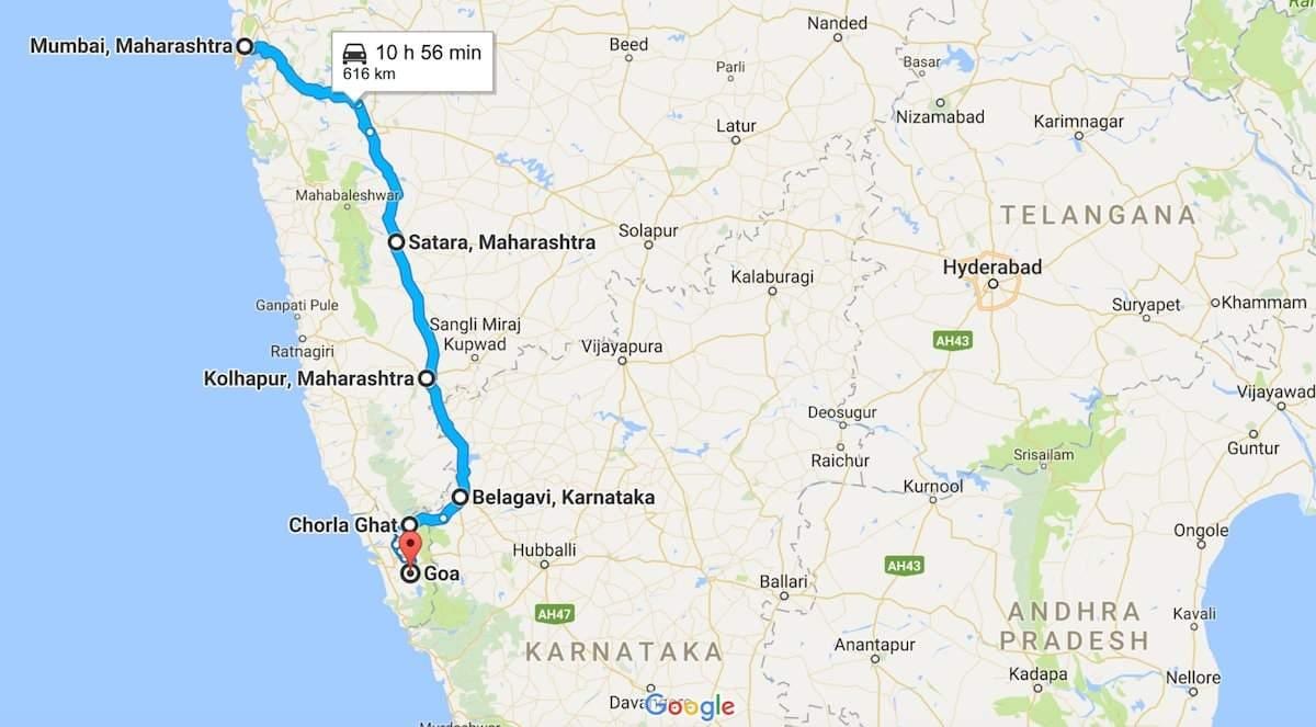 Mumbai goa საგზაო რუკა