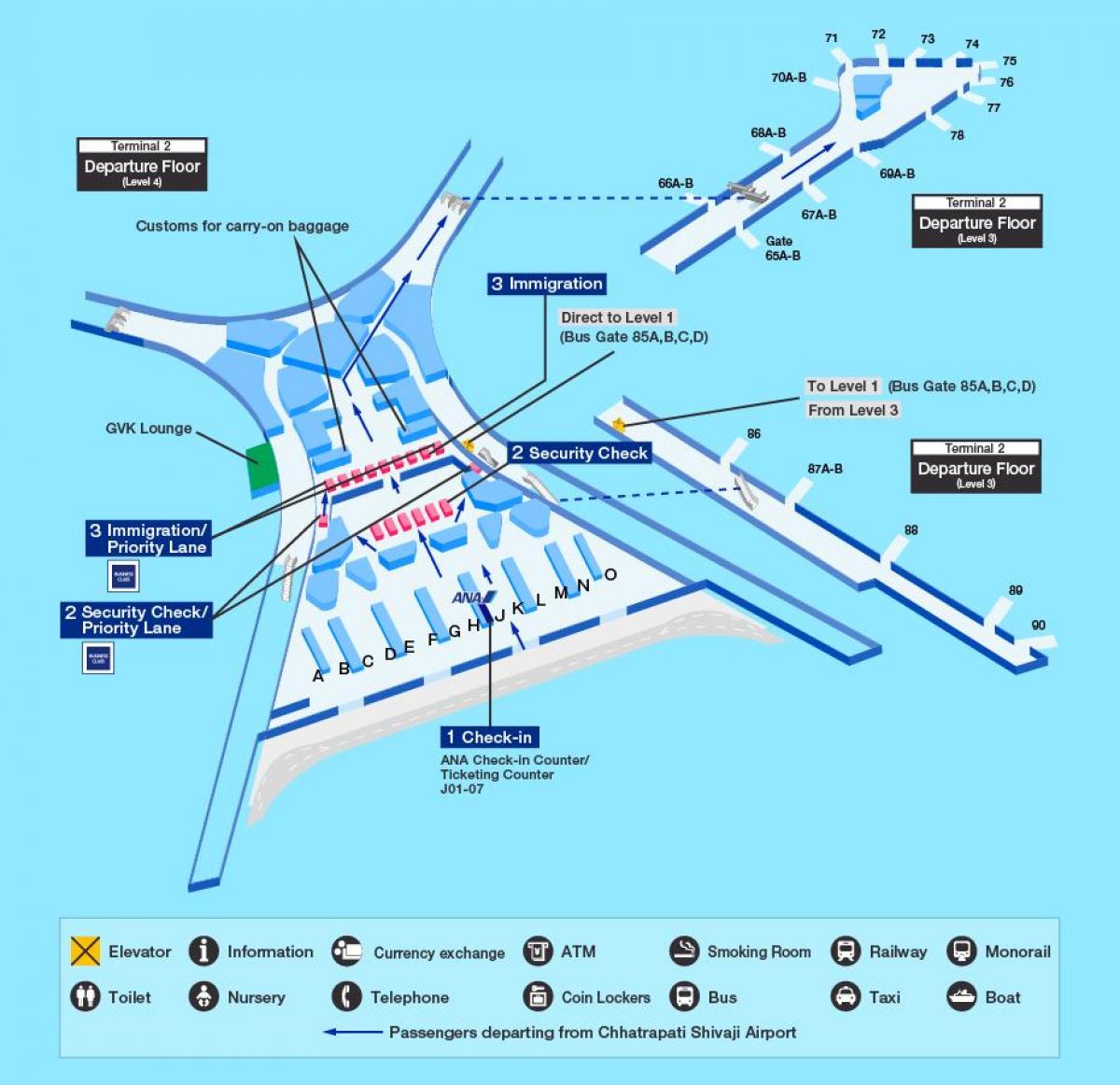 მუმბაის საერთაშორისო აეროპორტის ტერმინალში 2 რუკა
