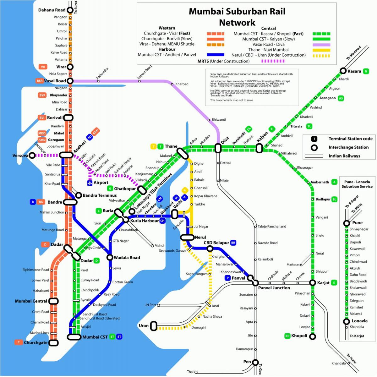 Mumbai დასავლეთ რკინიგზის რუკა